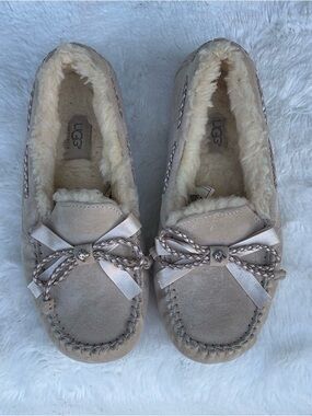 UGG Women's Cream Suede Moccasin Slippers with Bow